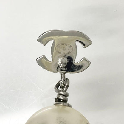 Chanel Earrings CC Logo Line Stone Pearl Silver