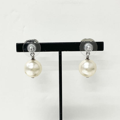 Chanel Earrings CC Logo Line Stone Pearl Silver