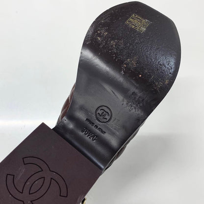 Chanel CC Logo Leather Quilted Ring Back Sandals Brown