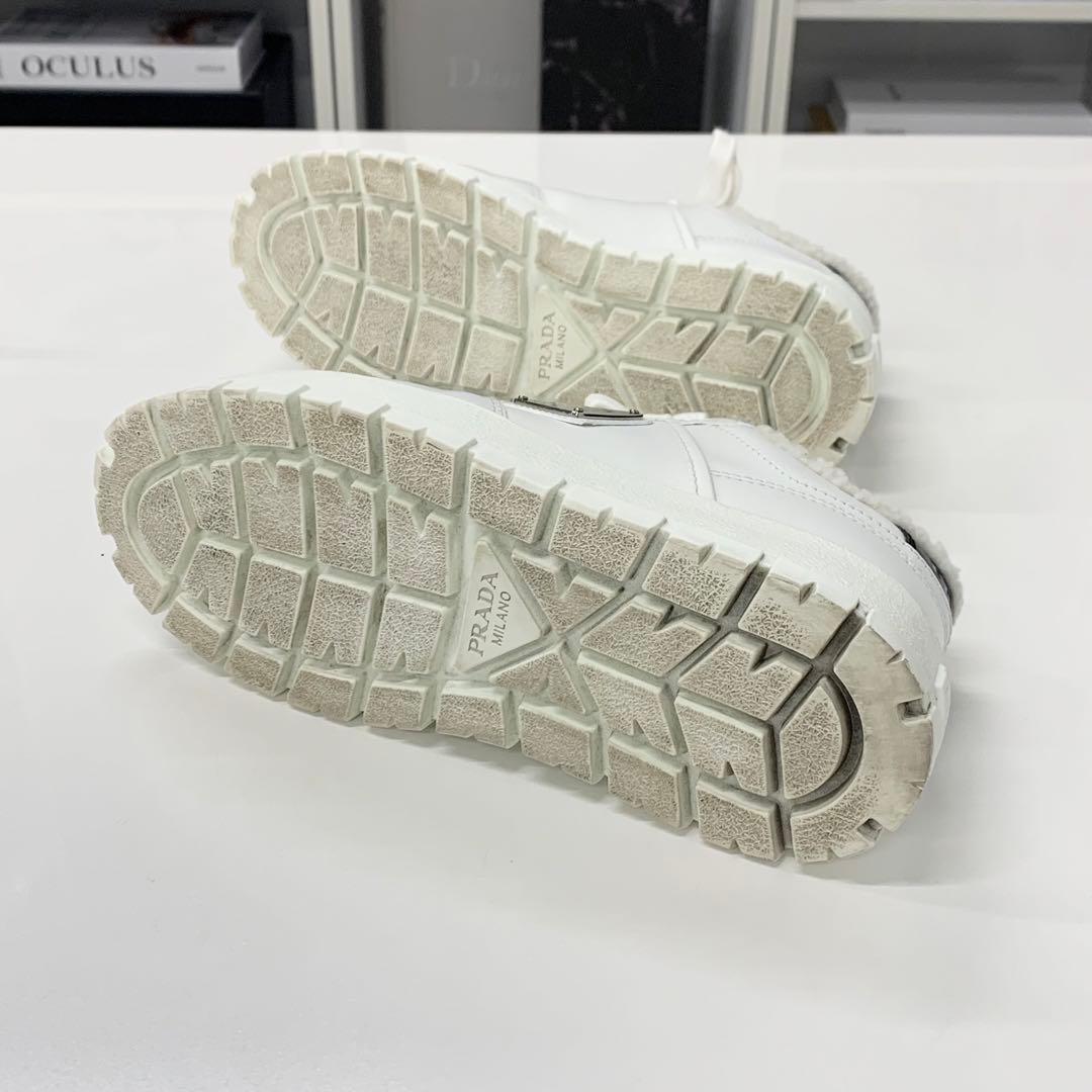 Prada Triangle Logo Leather Shearling Sneakers White — view 7