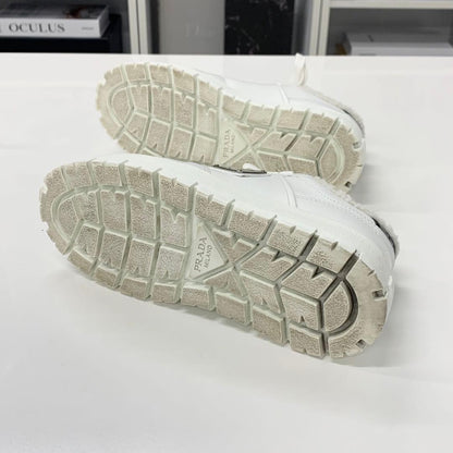Prada Triangle Logo Leather Shearling Sneakers White — view 7