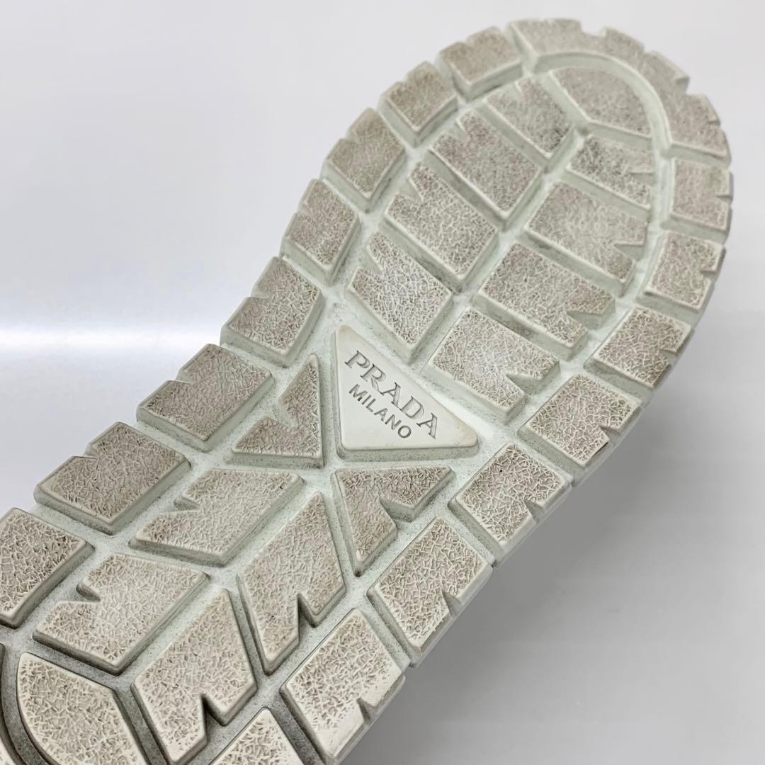 Prada Triangle Logo Leather Shearling Sneakers White — view 9