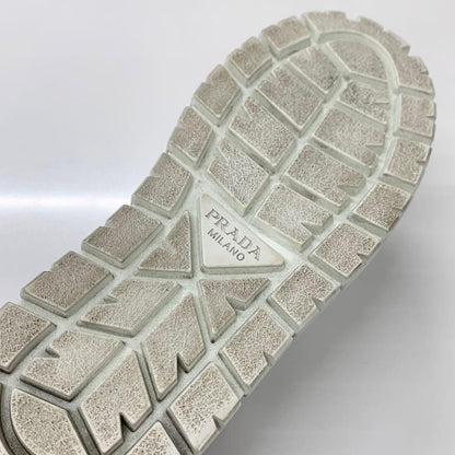 Prada Triangle Logo Leather Shearling Sneakers White — view 9