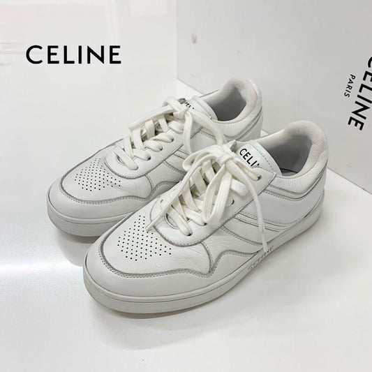 Celine Leather Logo Sneakers White