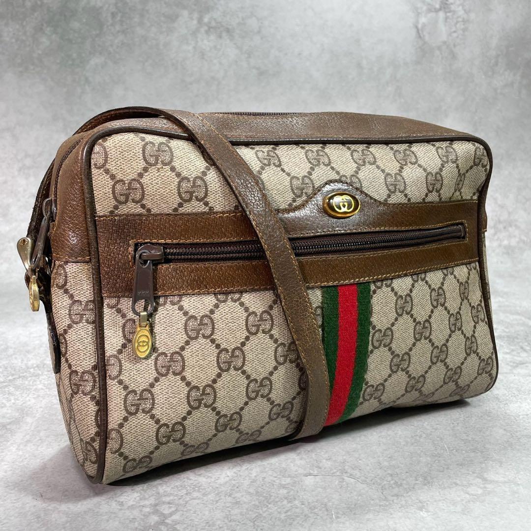 Gucci GG Sherry Line Shoulder Bag Brown Leather