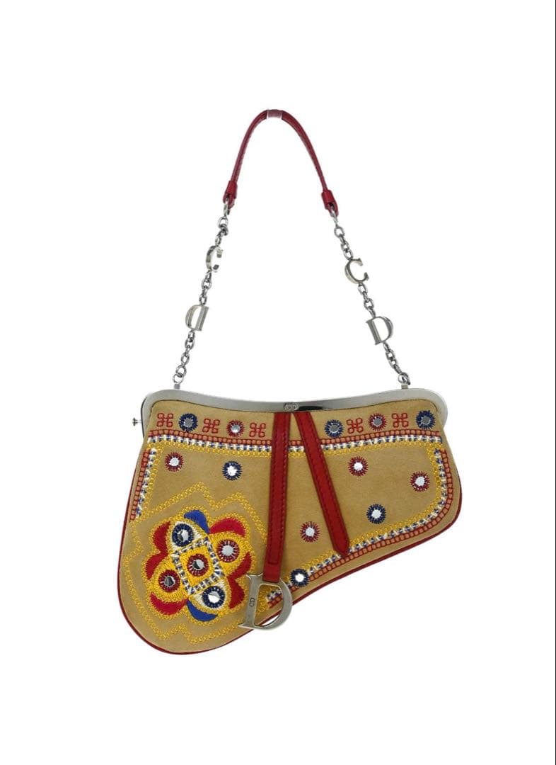 Dior Beige Red Suede Saddle Handbag — view 2