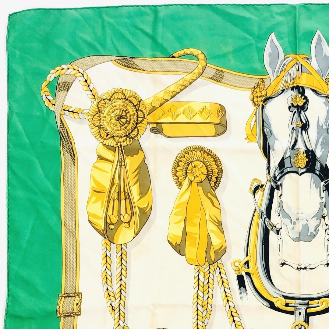 Hermes Carré 90 Head Tangle and Cocarde Green Scarf with Tags
