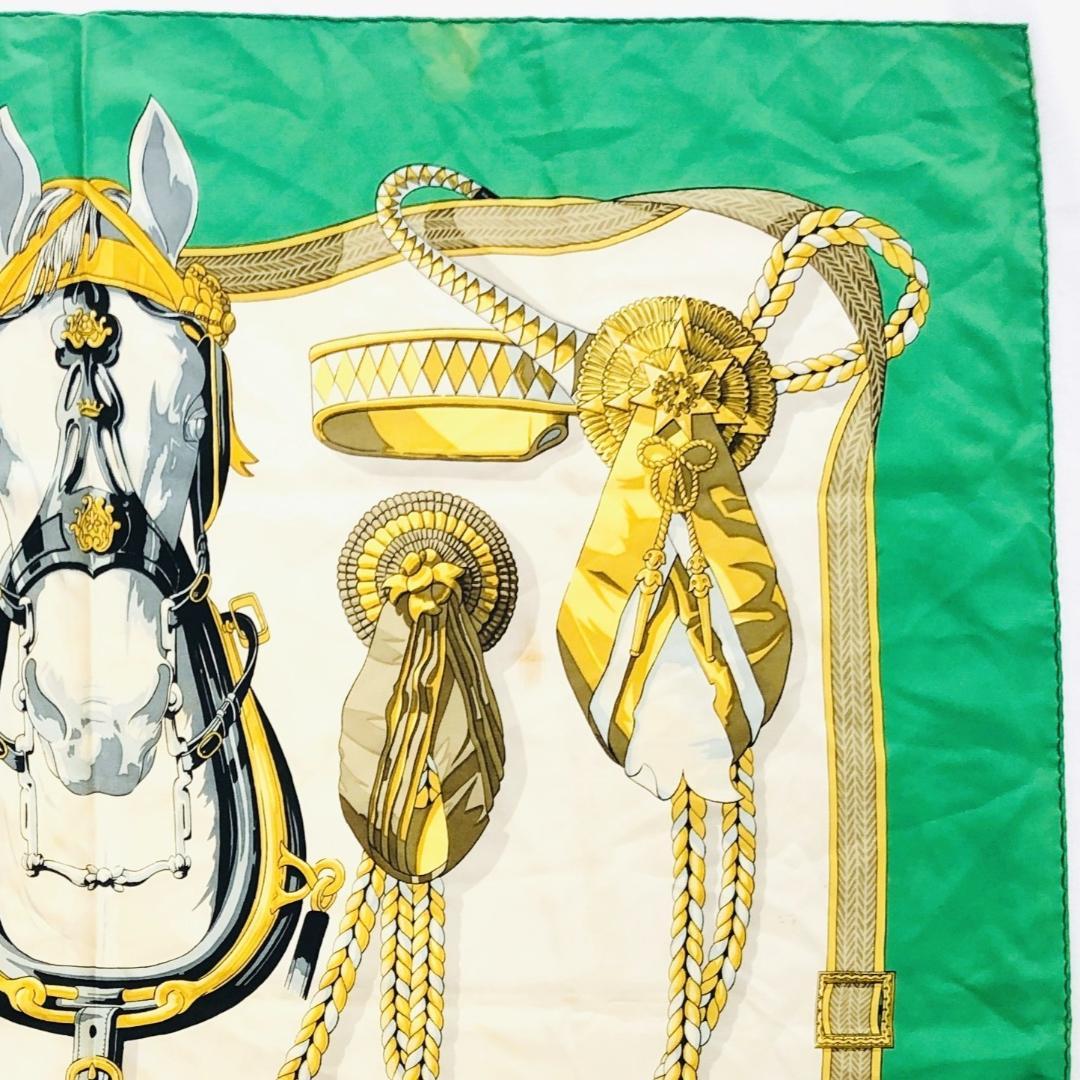 Hermes Carré 90 Head Tangle and Cocarde Green Scarf with Tags