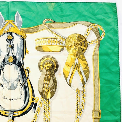 Hermes Carré 90 Head Tangle and Cocarde Green Scarf with Tags