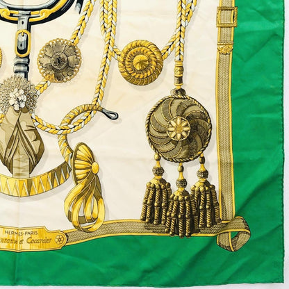 Hermes Carré 90 Head Tangle and Cocarde Green Scarf with Tags