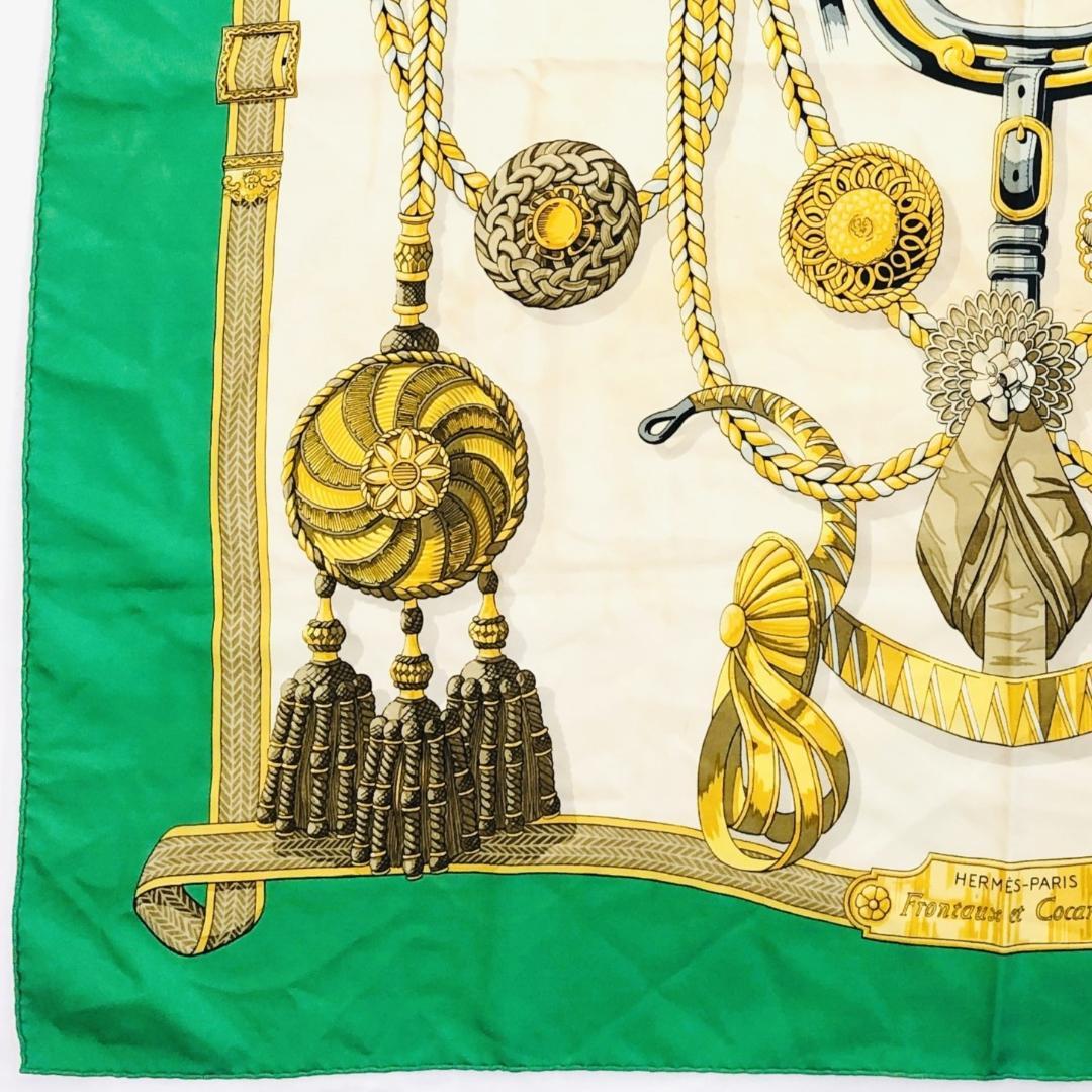 Hermes Carré 90 Head Tangle and Cocarde Green Scarf with Tags