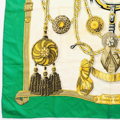 Hermes Carré 90 Head Tangle and Cocarde Green Scarf with Tags