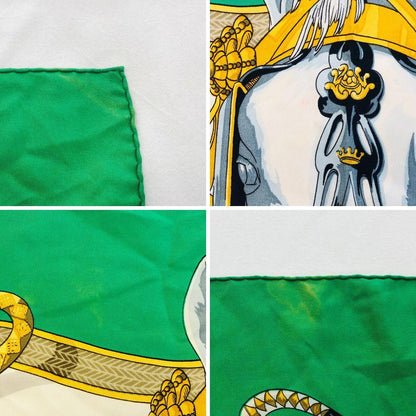 Hermes Carré 90 Head Tangle and Cocarde Green Scarf with Tags