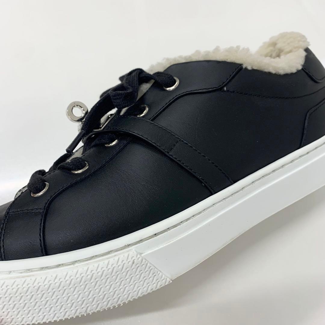 Hermes Day Kelly Hardware Suede Shearling Sneakers Black