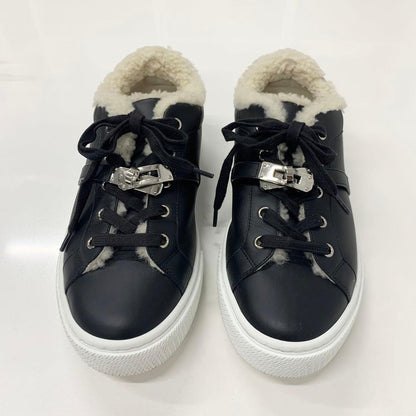 Hermes Day Kelly Hardware Suede Shearling Sneakers Black