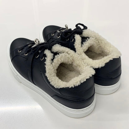 Hermes Day Kelly Hardware Suede Shearling Sneakers Black