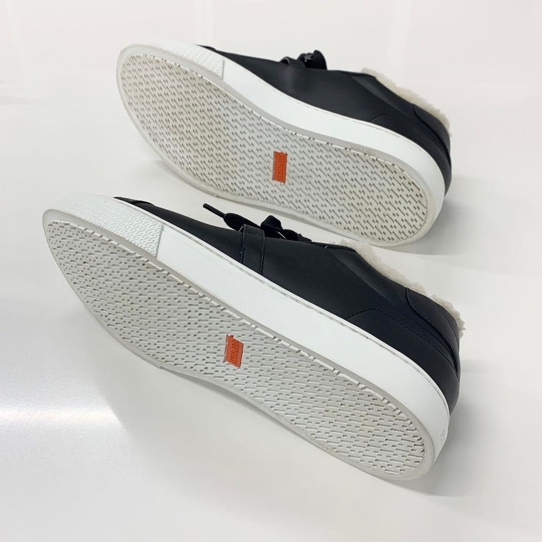 Hermes Day Kelly Hardware Suede Shearling Sneakers Black