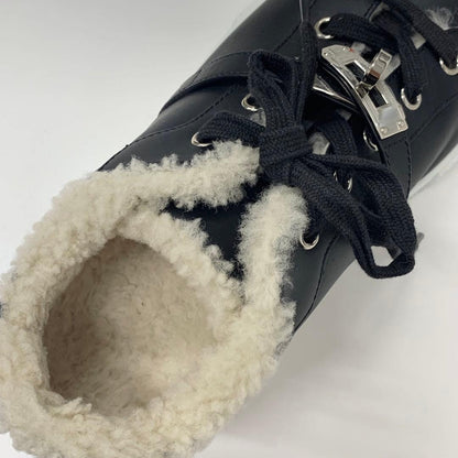 Hermes Day Kelly Hardware Suede Shearling Sneakers Black