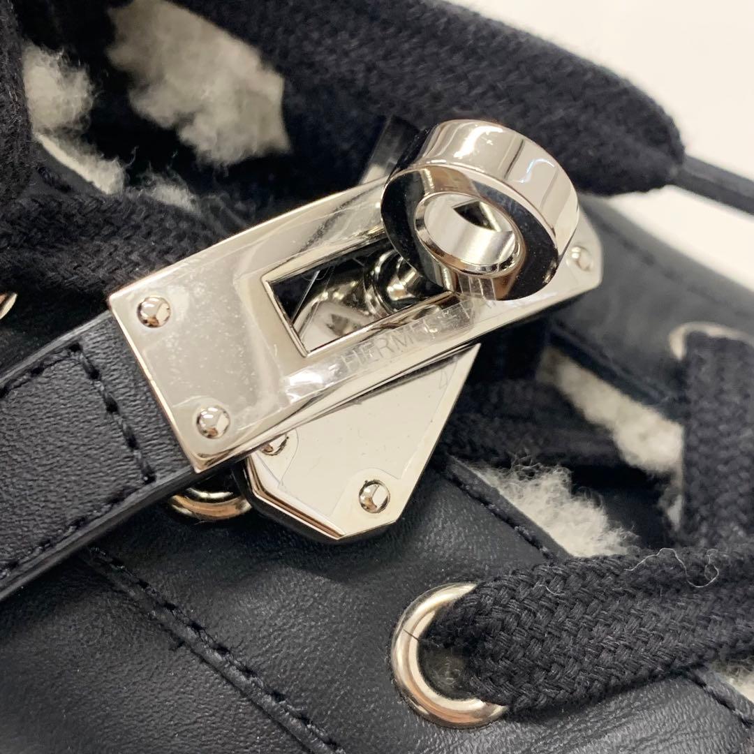 Hermes Day Kelly Hardware Suede Shearling Sneakers Black