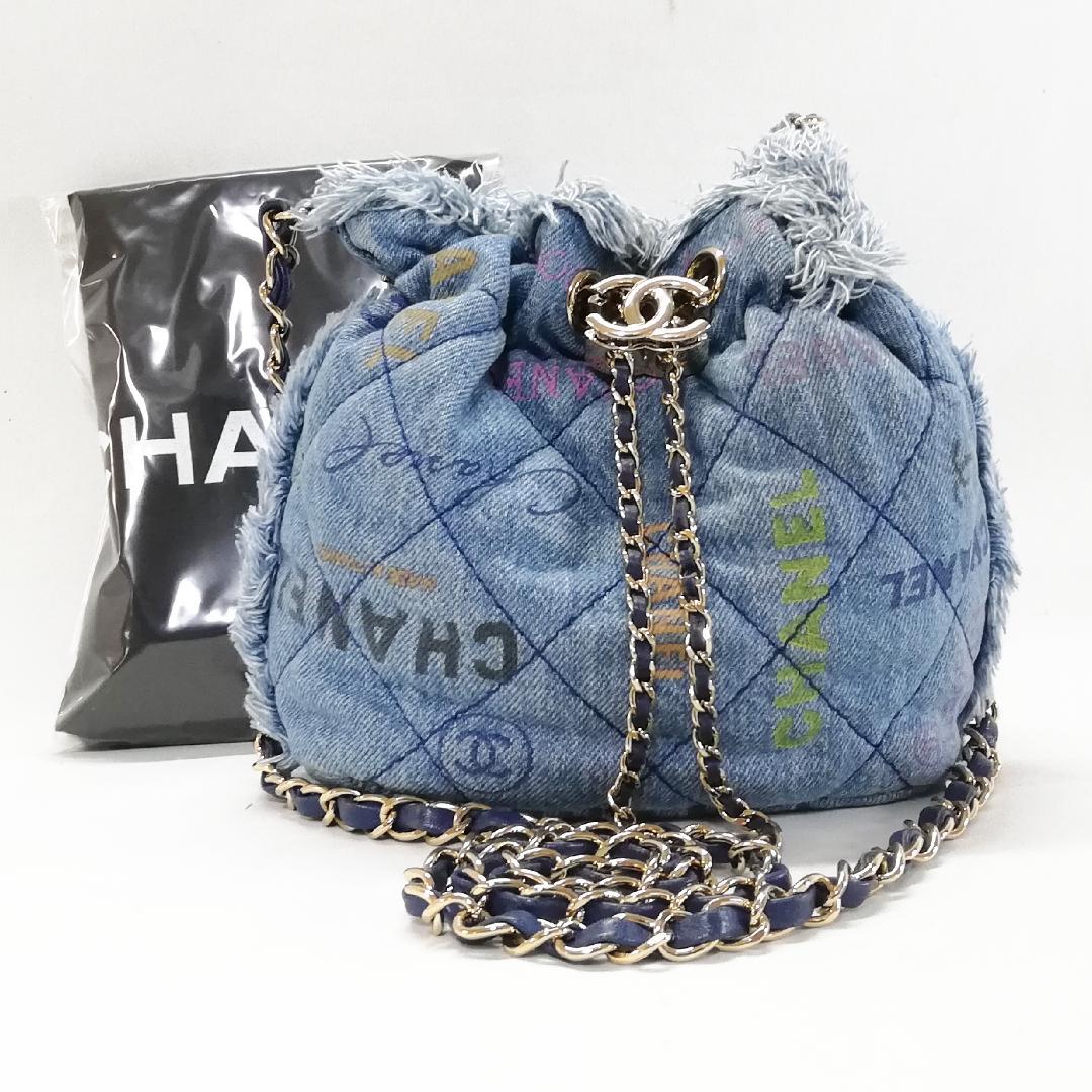 Chanel Denim Small Bucket Bag Blue