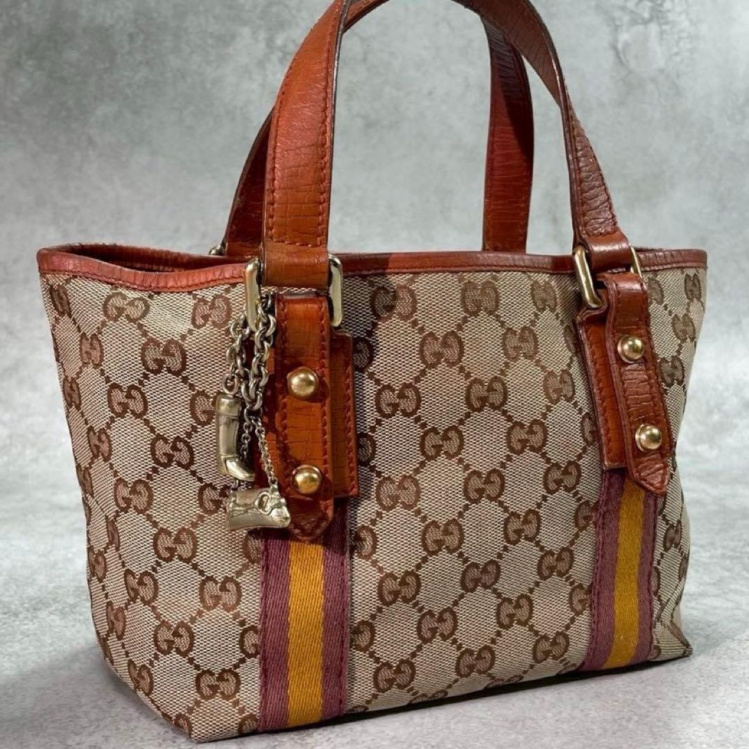 Gucci GG Sherry Line Tote Brown Leather Logo