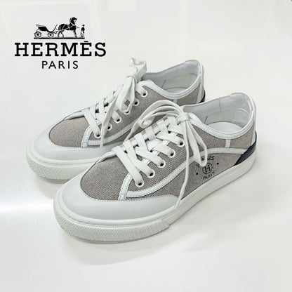 Hermes Get Canvas Leather Logo Sneakers Gray White