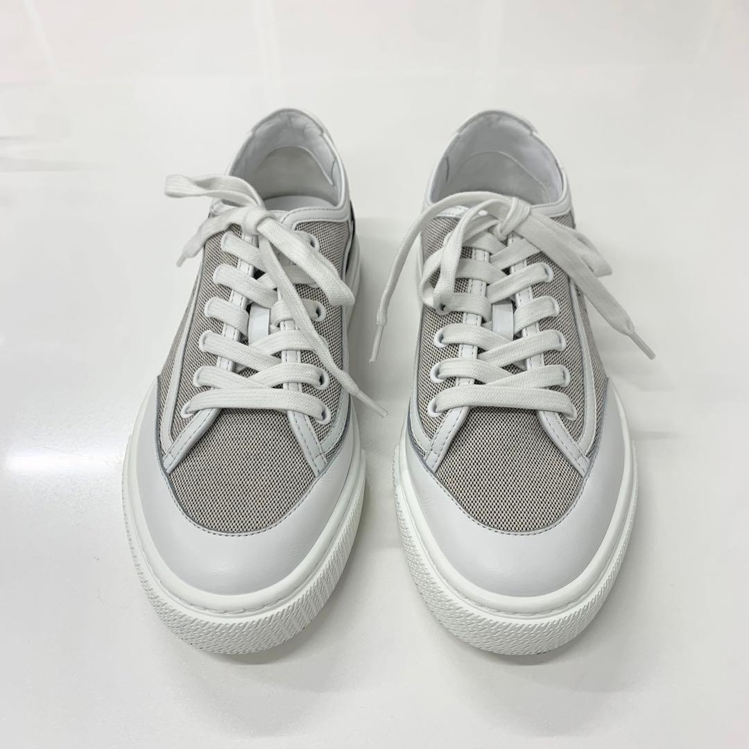 Hermes Get Canvas Leather Logo Sneakers Gray White — view 2