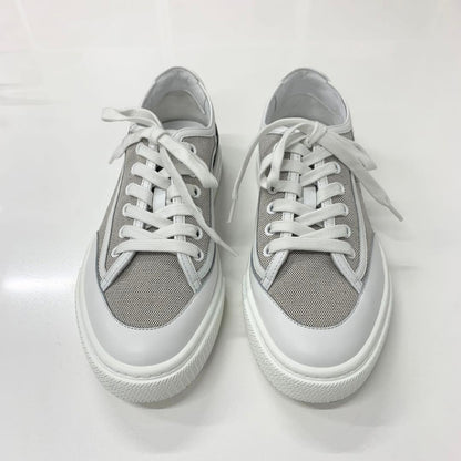 Hermes Get Canvas Leather Logo Sneakers Gray White — view 2