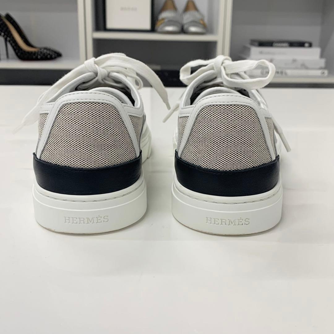 Hermes Get Canvas Leather Logo Sneakers Gray White — view 5