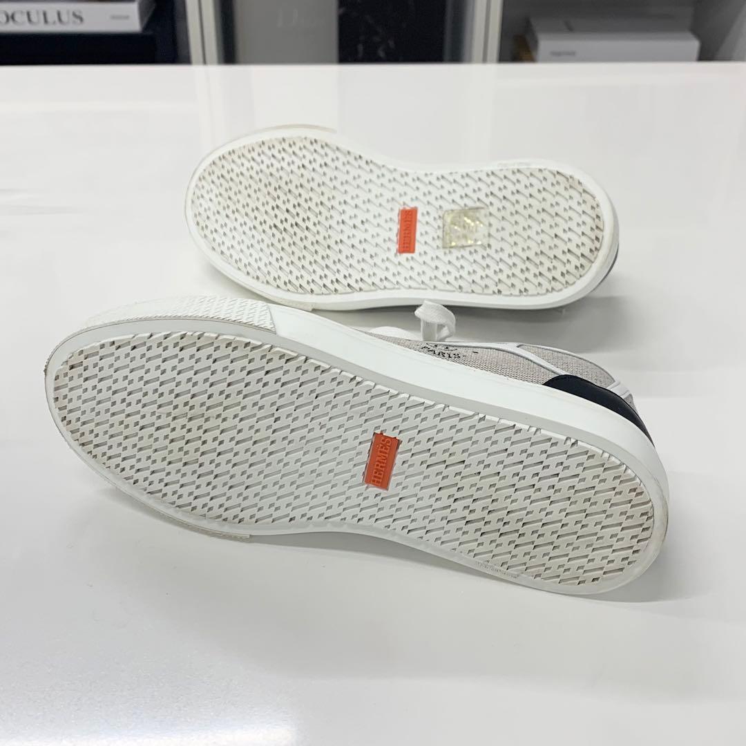 Hermes Get Canvas Leather Logo Sneakers Gray White — view 6