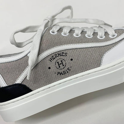 Hermes Get Canvas Leather Logo Sneakers Gray White — view 9