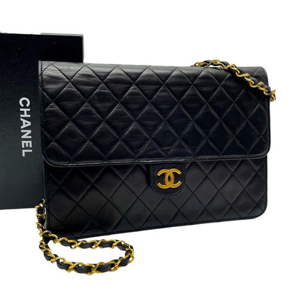 Chanel Quilted Lambskin Chain Shoulder Bag Black Coco