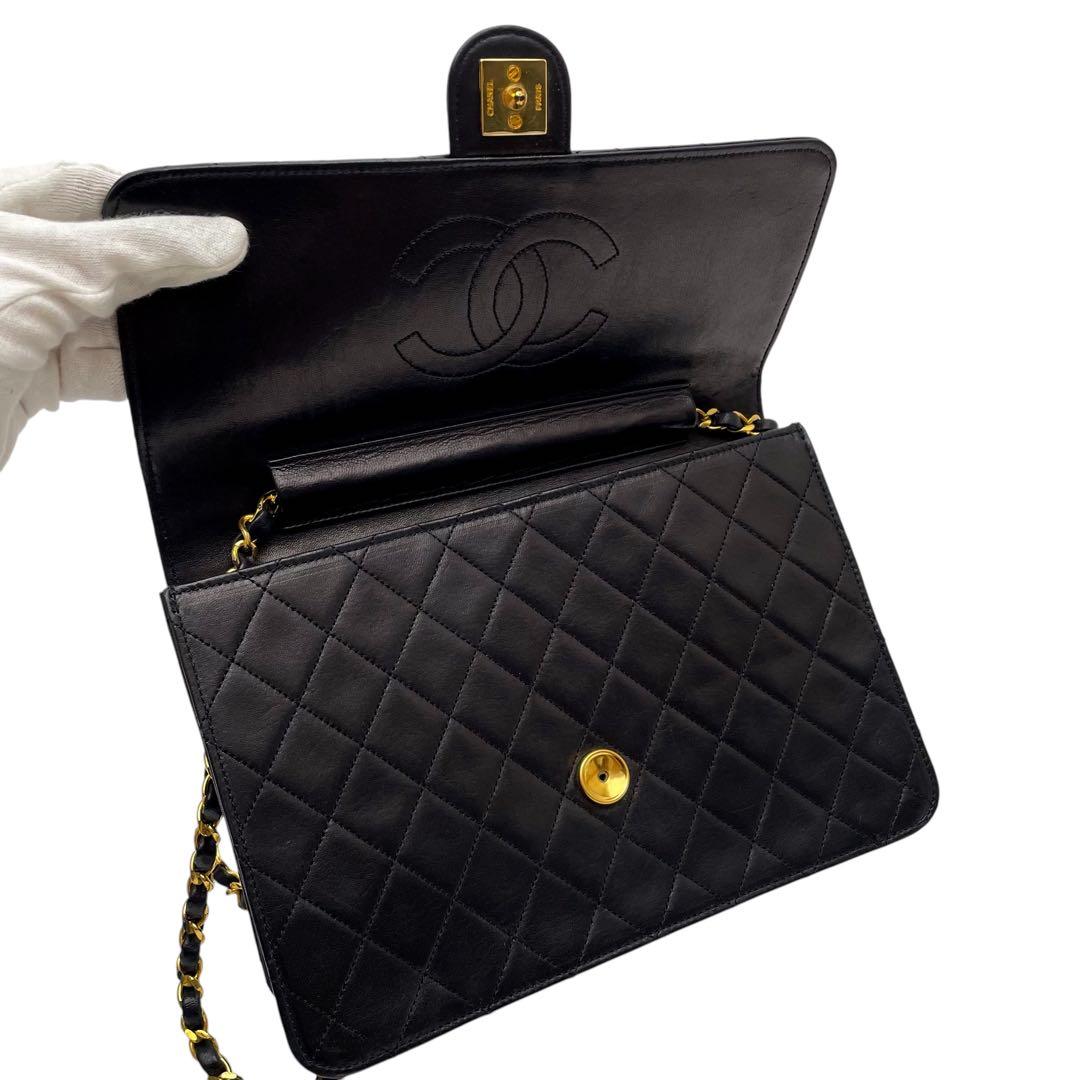Chanel Quilted Lambskin Chain Shoulder Bag Black Coco — view 8