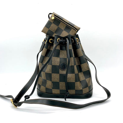 Fendi Shoulder Bag Pecan Pattern Gold Hardware Drawstring Shape PVC Leather