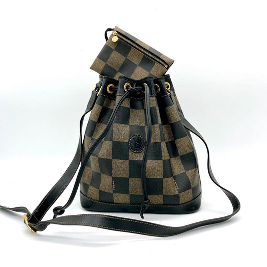 Fendi Shoulder Bag Pecan Pattern Gold Hardware Drawstring Shape PVC Leather