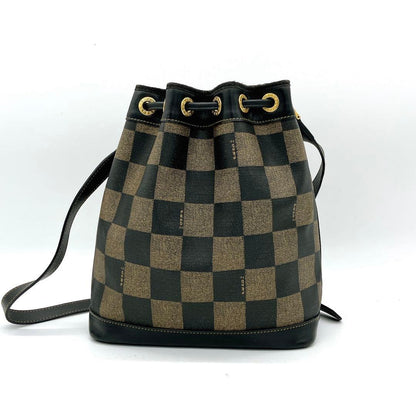 Fendi Shoulder Bag Pecan Pattern Gold Hardware Drawstring Shape PVC Leather