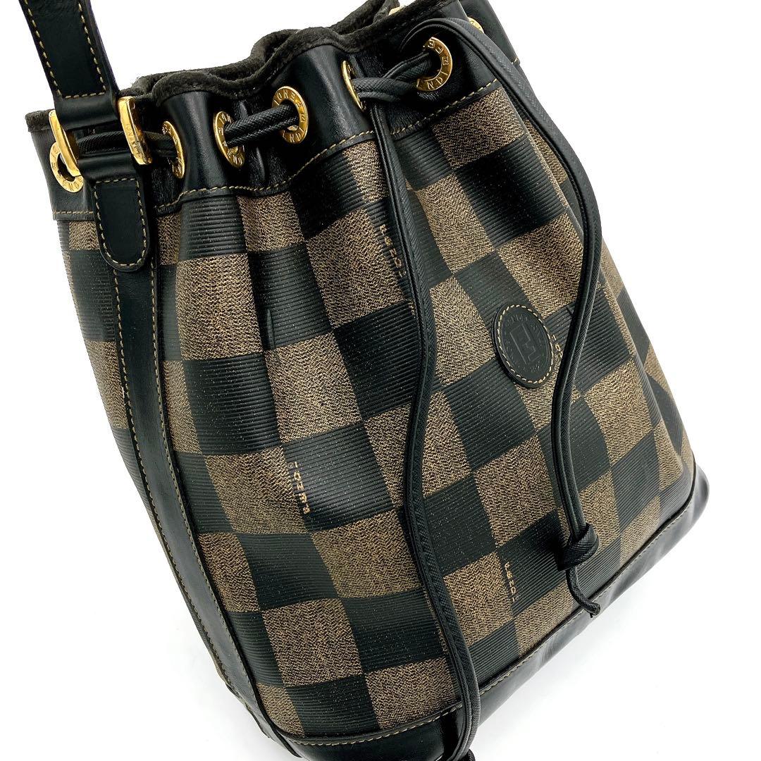Fendi Shoulder Bag Pecan Pattern Gold Hardware Drawstring Shape PVC Leather