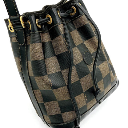 Fendi Shoulder Bag Pecan Pattern Gold Hardware Drawstring Shape PVC Leather