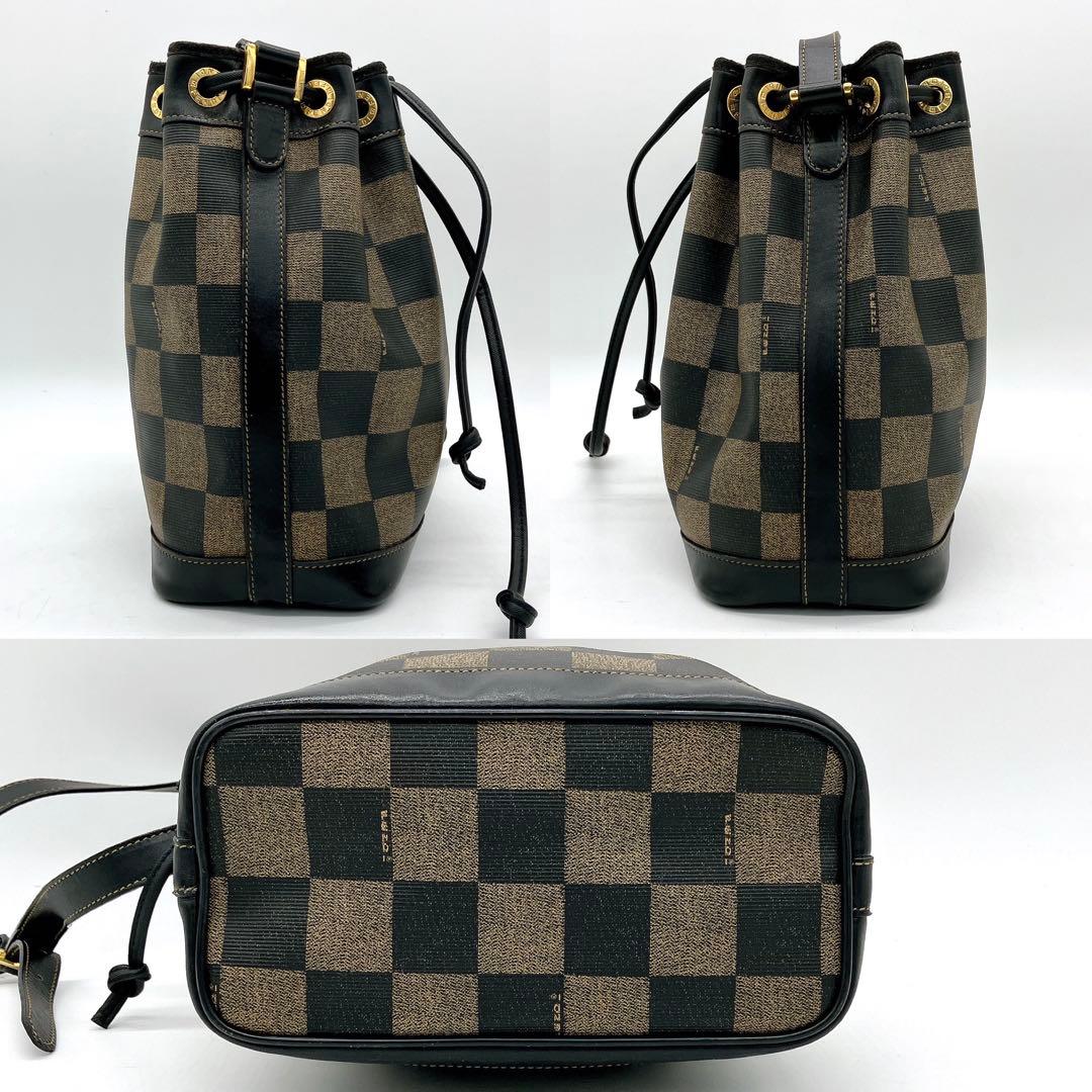 Fendi Shoulder Bag Pecan Pattern Gold Hardware Drawstring Shape PVC Leather