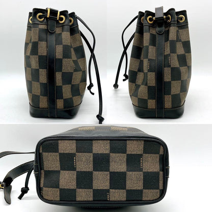 Fendi Shoulder Bag Pecan Pattern Gold Hardware Drawstring Shape PVC Leather