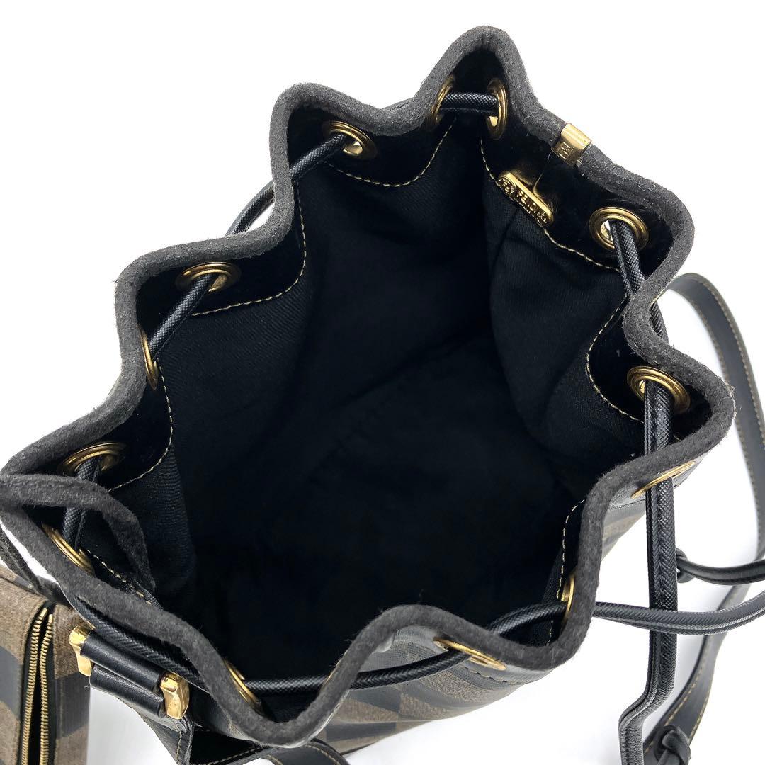 Fendi Shoulder Bag Pecan Pattern Gold Hardware Drawstring Shape PVC Leather
