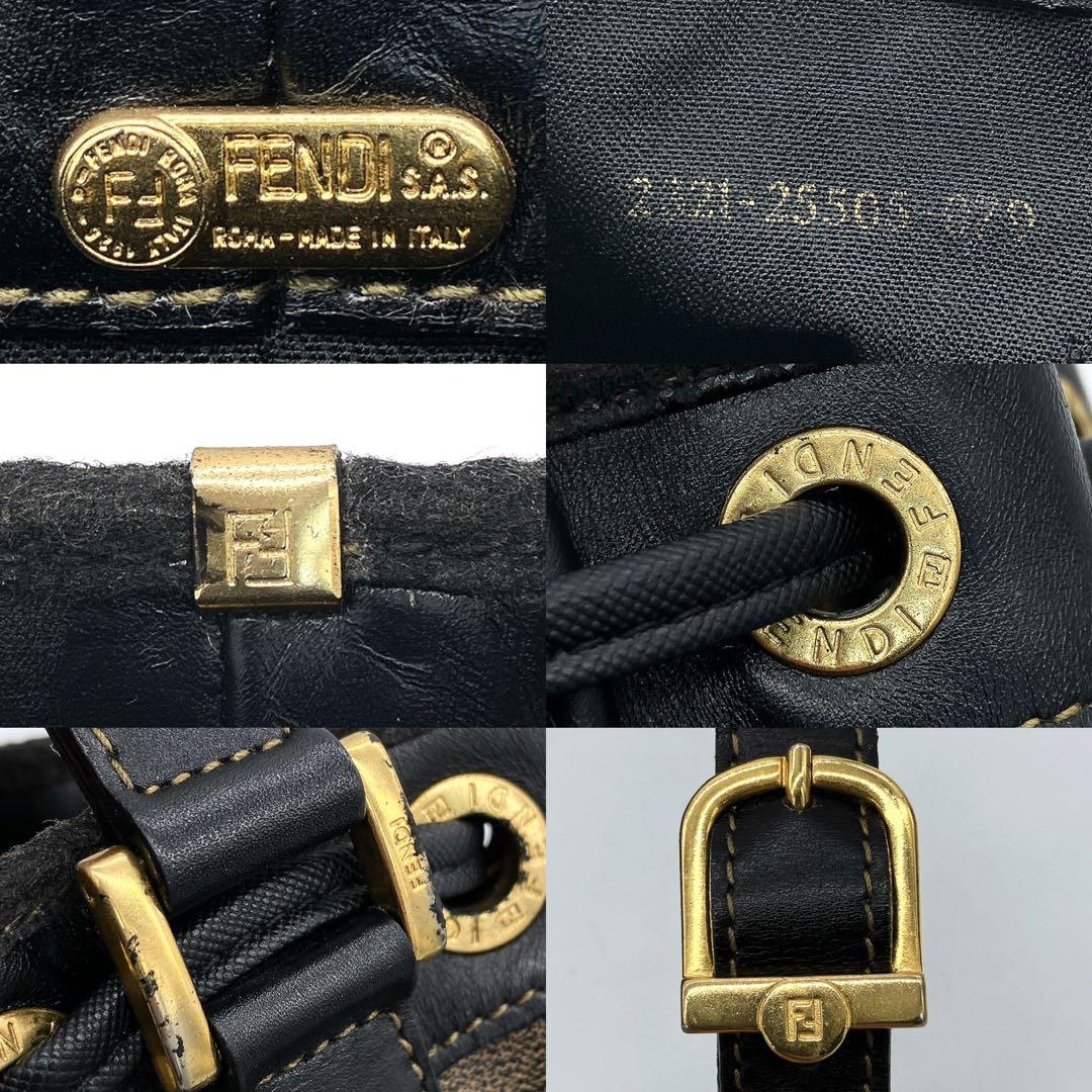 Fendi Shoulder Bag Pecan Pattern Gold Hardware Drawstring Shape PVC Leather