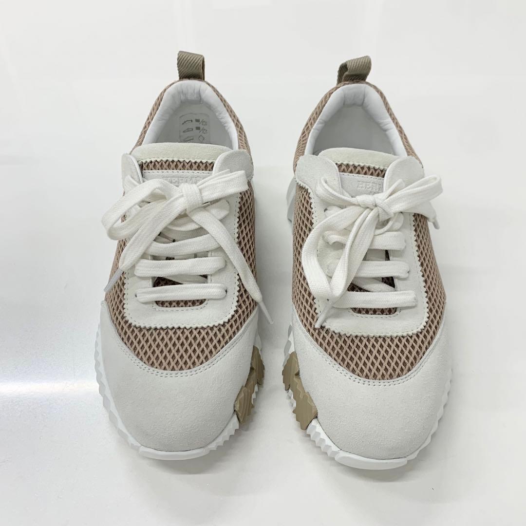 Hermes Bouncing Suede Mesh Sneakers Beige White