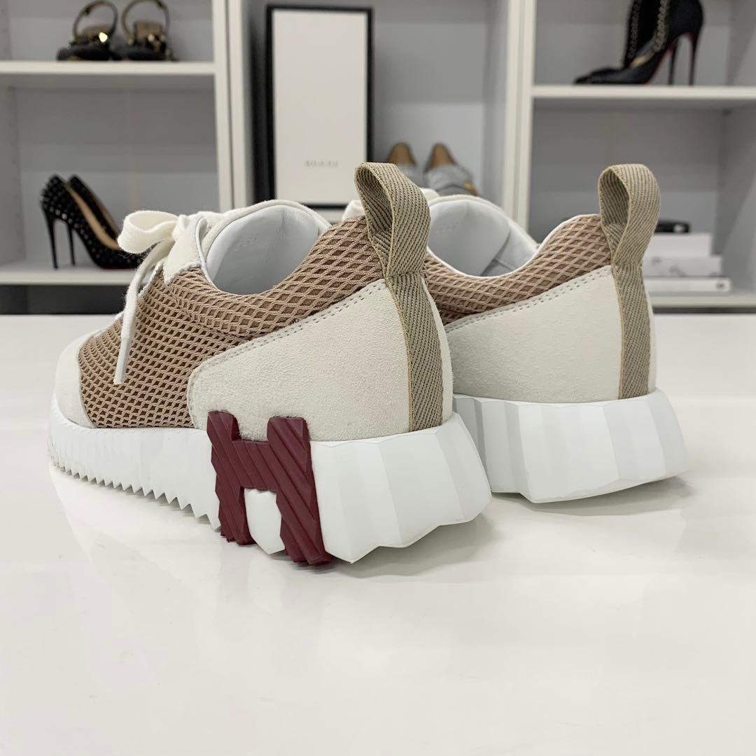 Hermes Bouncing Suede Mesh Sneakers Beige White