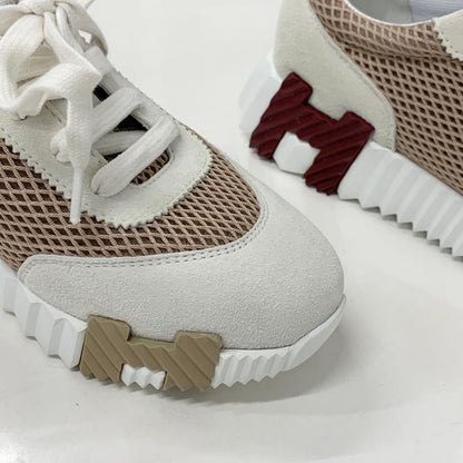 Hermes Bouncing Suede Mesh Sneakers Beige White
