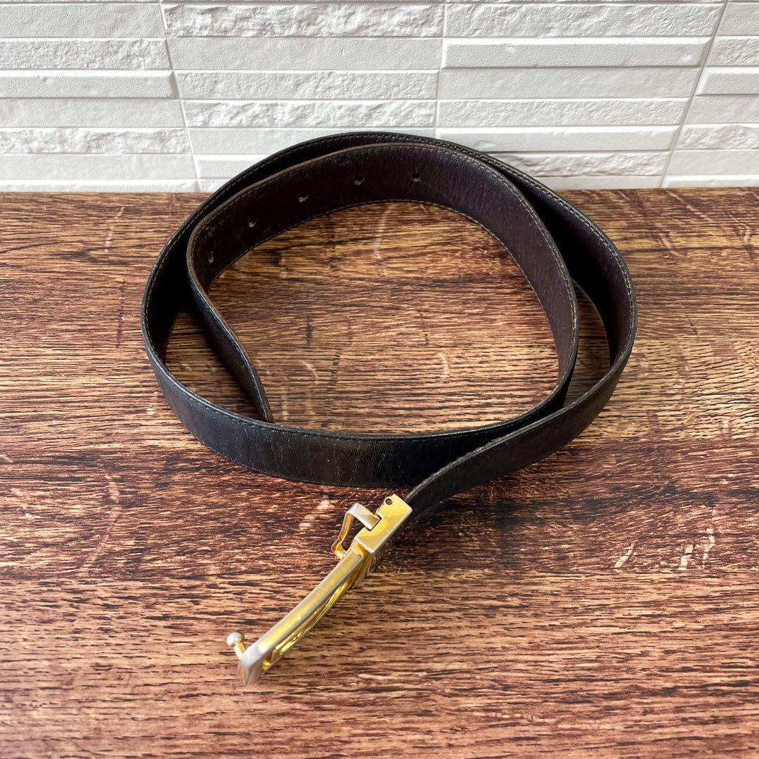 Celine Leather Triomphe Buckle Gold Belt Black — view 2