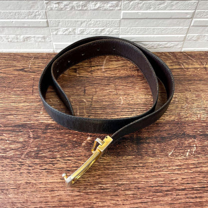 Celine Leather Triomphe Buckle Gold Belt Black — view 2