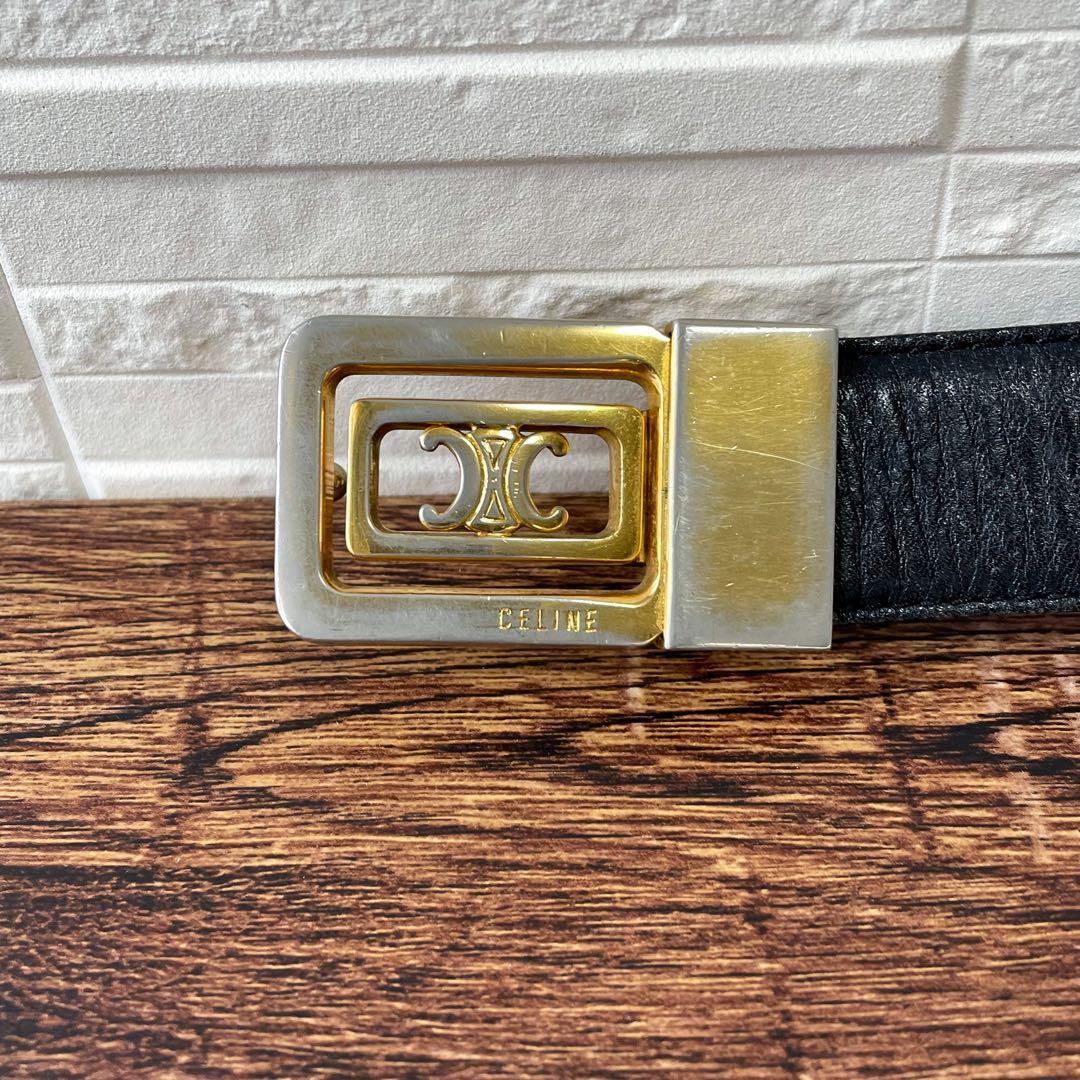 Celine Leather Triomphe Buckle Gold Belt Black — view 6