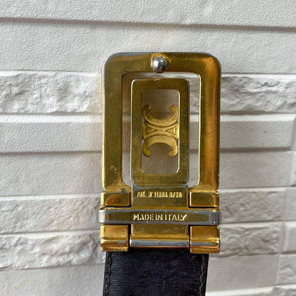 Celine Leather Triomphe Buckle Gold Belt Black — view 7