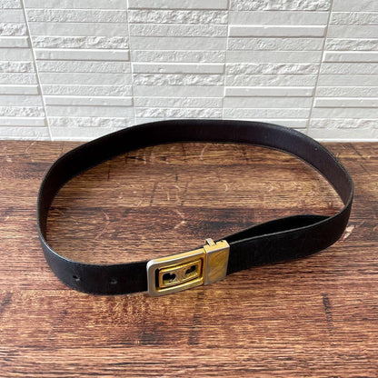 Celine Leather Triomphe Buckle Gold Belt Black — view 8